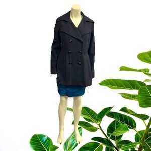 LONDON FOG WOOL BLEND DOUBLE BREASTED PEA COAT IN DARK GRAY SIZE MEDIUM